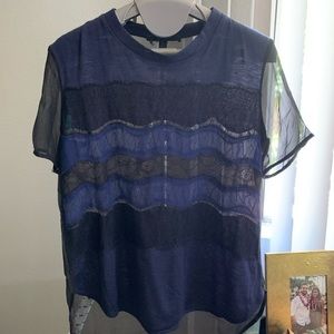 Aryn K sheer lace silk top